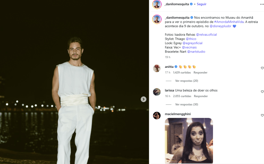 Anitta elogia Danilo Mesquita em perfil pessoal: “Beleza de doer os olhos”